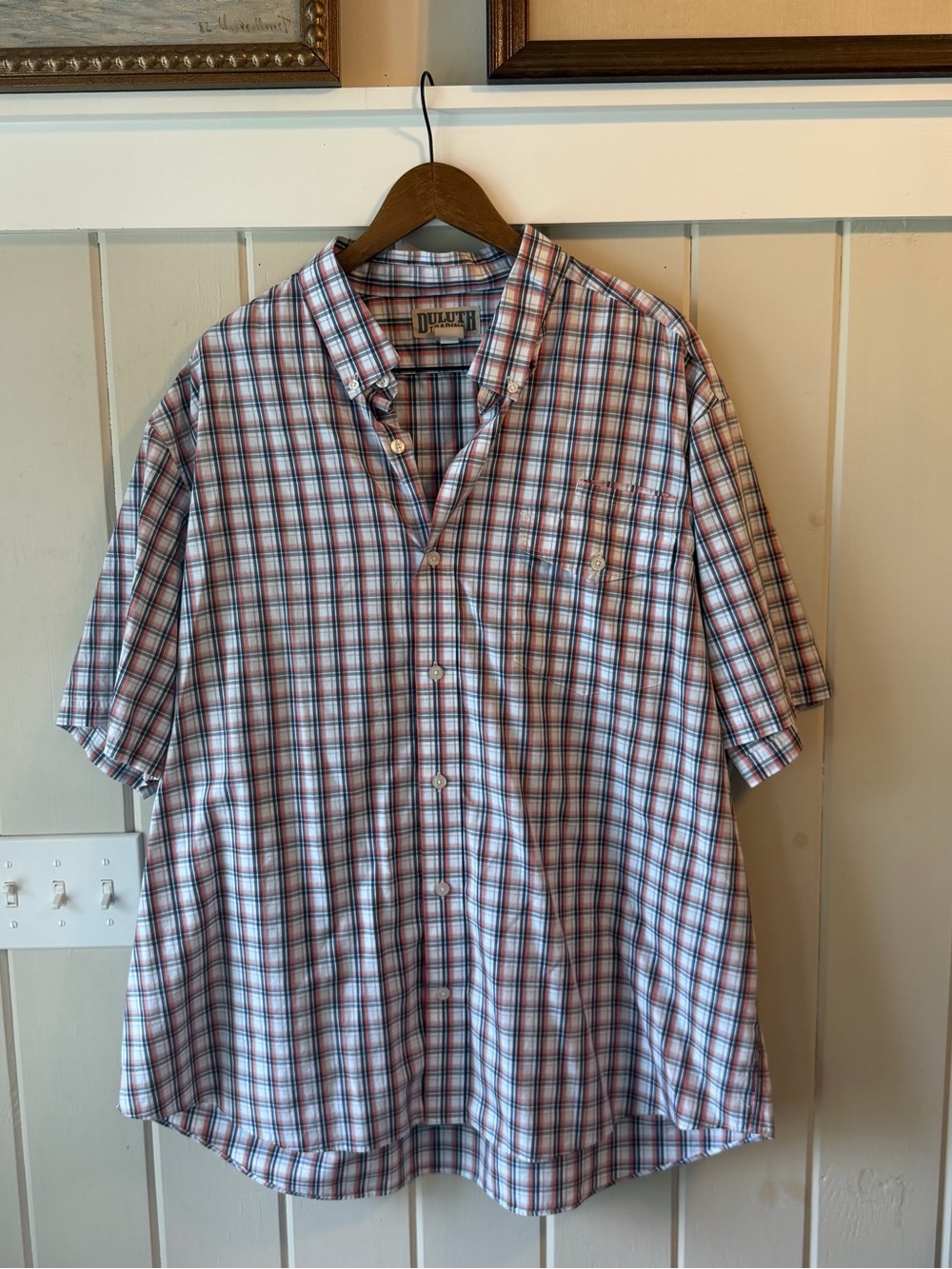 Duluth Short-Sleeve Plaid Button-Down Shirt Blue & Redish Orange, Size 2XL
